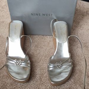 Nine West Silver open toe heels